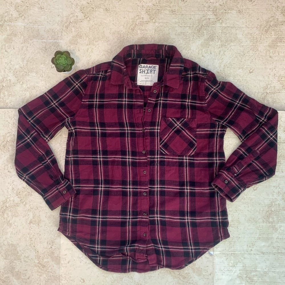 Garage | Purple, Black & White Plaid Button Up Top
